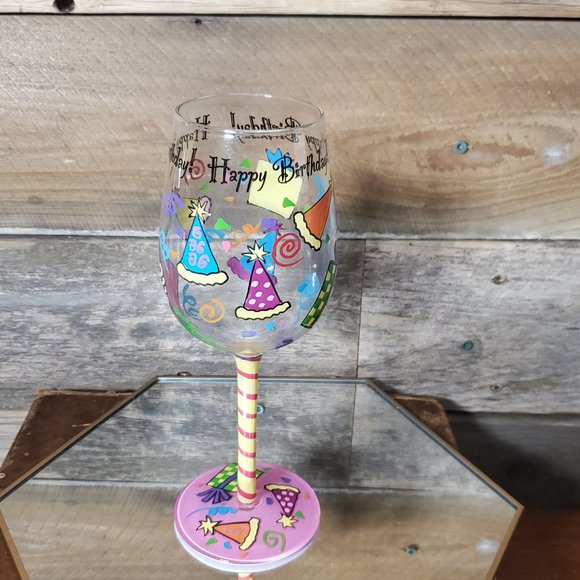 Top Shelf Handpainted Wine Glass - Happy Birthday  with Box - Picture 4 of 7